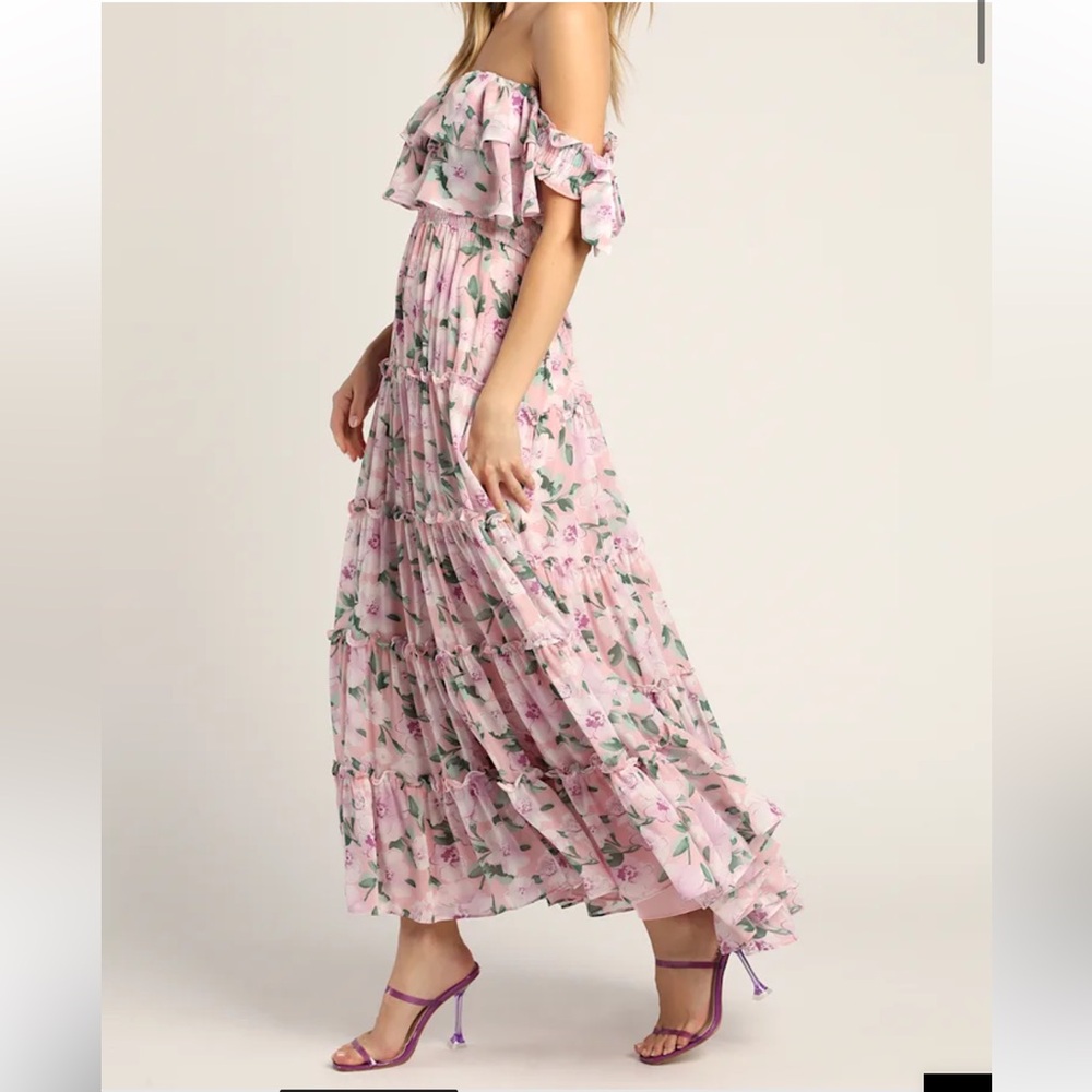 Lulu's Pink Floral Off-Shoulder Maxi Dress - Picture 2 of 12